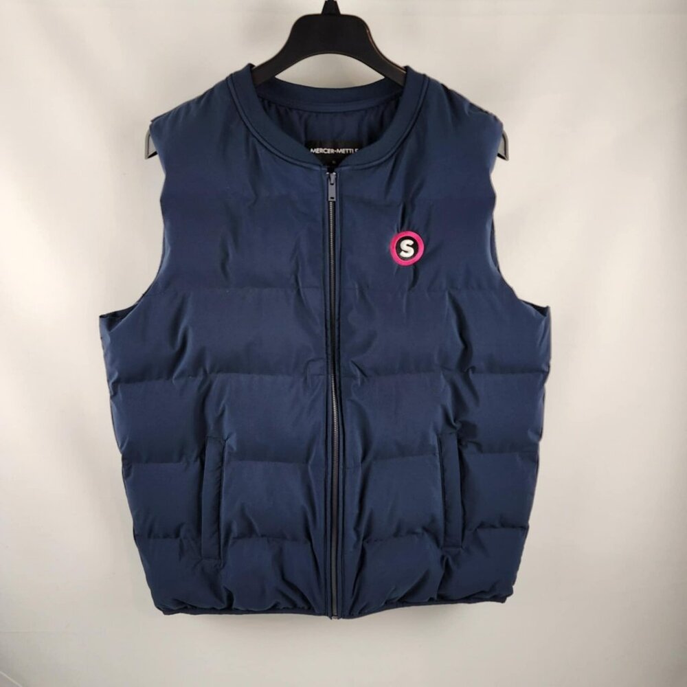 Mercer + Mettle Vest Mens XL Dark Blue Zip Puffer Jacket Company Logo